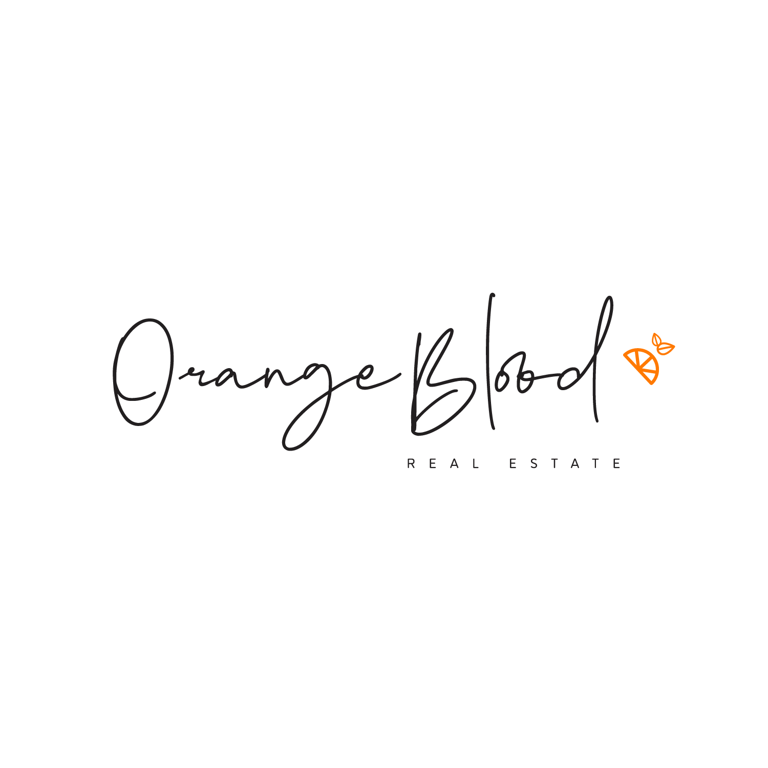 Logotipo Orange Blood en letra negra con fondo transparente
